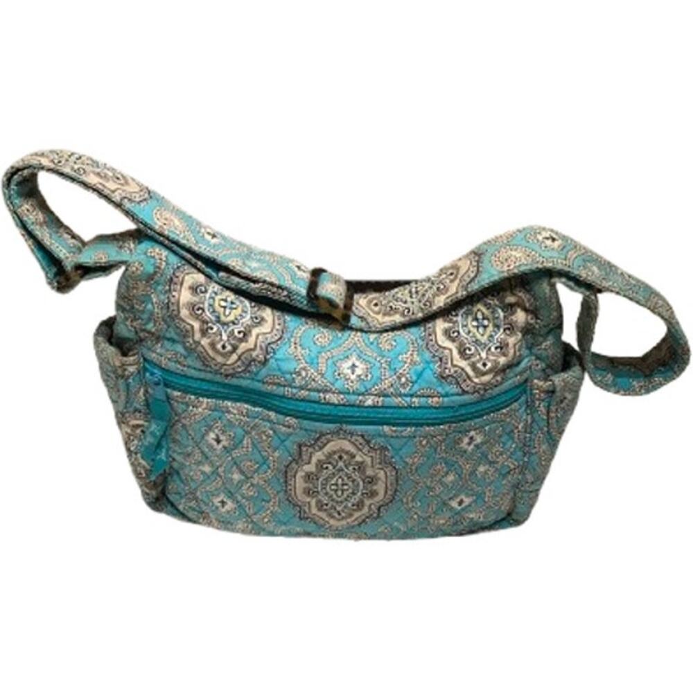 Vera Bradley Blue Beige Paisley Small Purse with Wear on Straps - Boho, Preppy - Picture 3 of 10